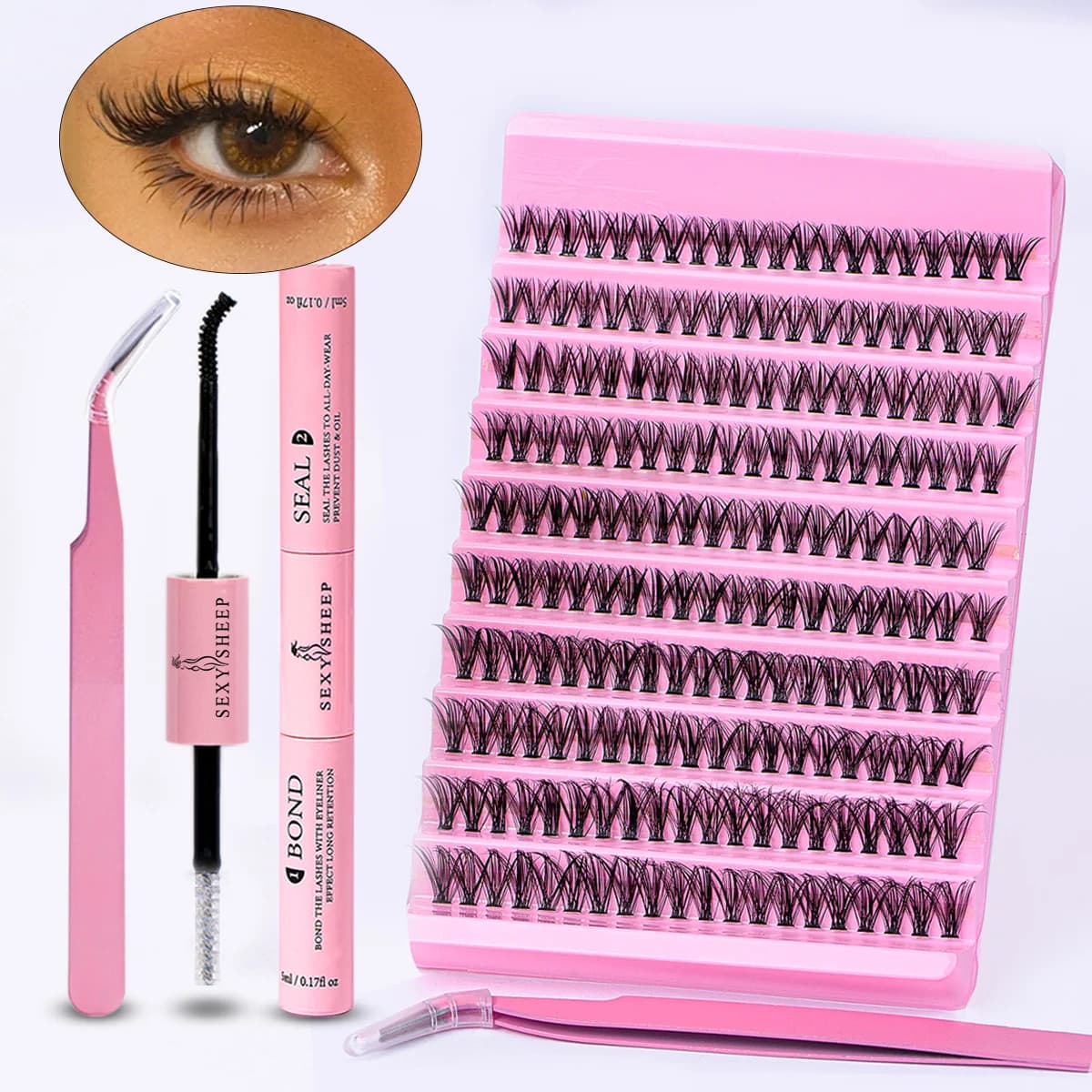 Kit d'extension de cils à faire soi-même, 200 pièces, grappe de cils individuelle, boucles D, mélang