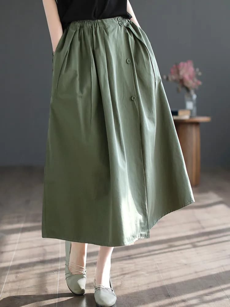 Jupe longue trapèze décontractée pour femme, 100% coton, style vintage, couleur unie, nouvelle colle