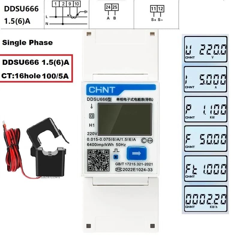 Compteur d'énergie électrique multifonction programmable, CHINT, DDSU666, DTSU666, V,A,W,KWH,VAR, MO