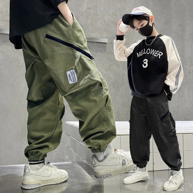 Automne garçons coton pantalon mode poche décoration beau pantalon enfant adolescent printemps Sport