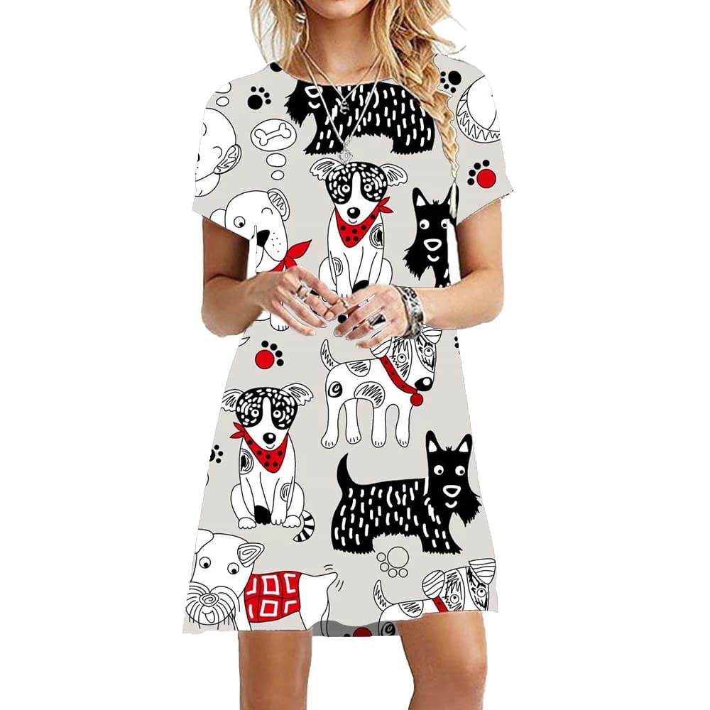 Robe décontractée à manches courtes pour femmes, chats de peinture mignons drôles, vêtements d'été p
