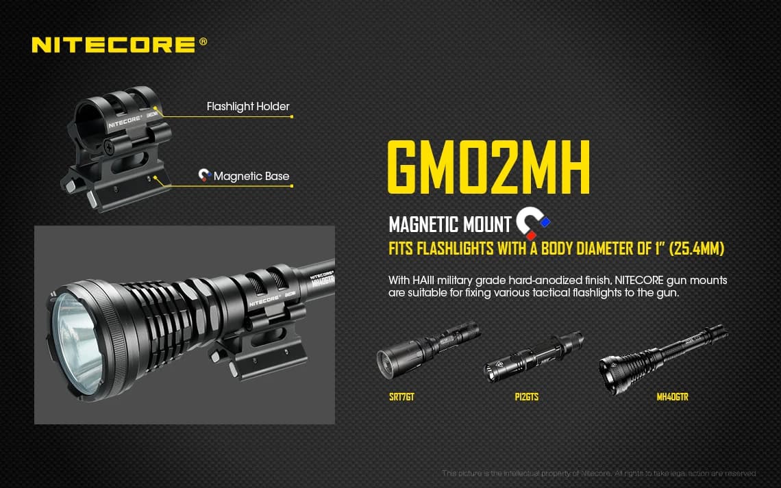 Nitecore – support magnétique pour armes à feu GM02MH, 24 ~ 26mm, accessoires de lampe de poche en a