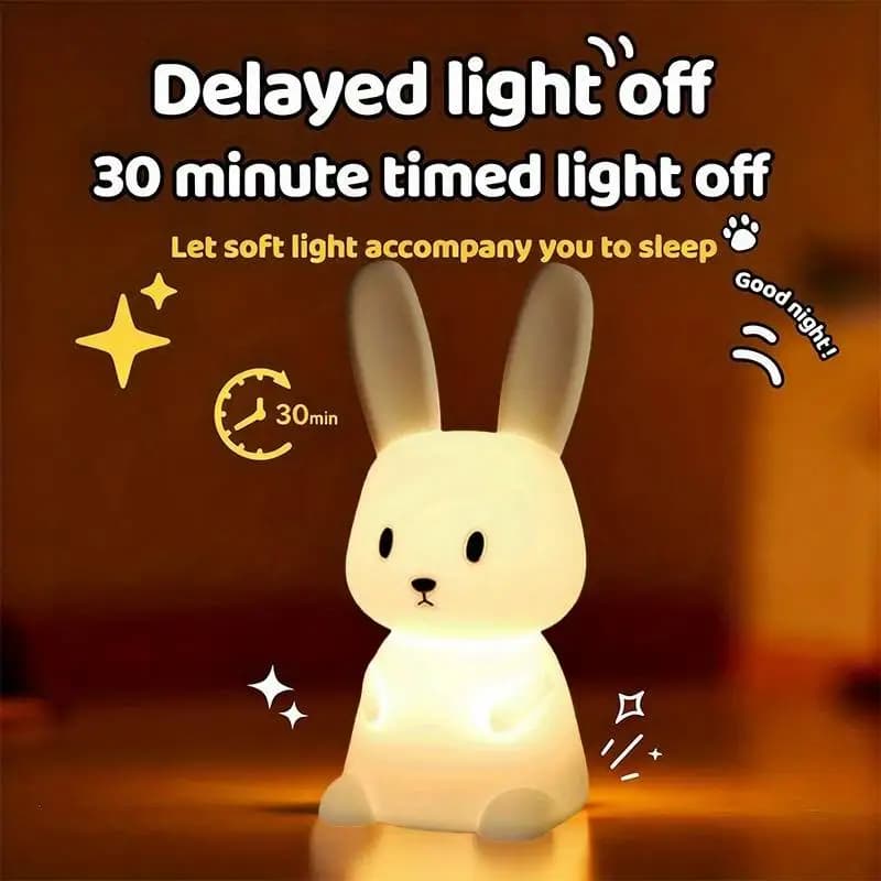 Veilleuse LED en silicone en forme de lapin, lampe tactile, lumière d'animal mignon, décoration de c