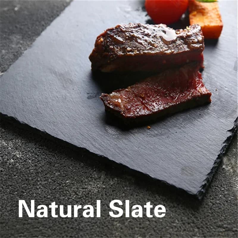 Plats en ardoise naturelle occidentale, pierre carrée solide, assiette à sushi, assiette à steak, as