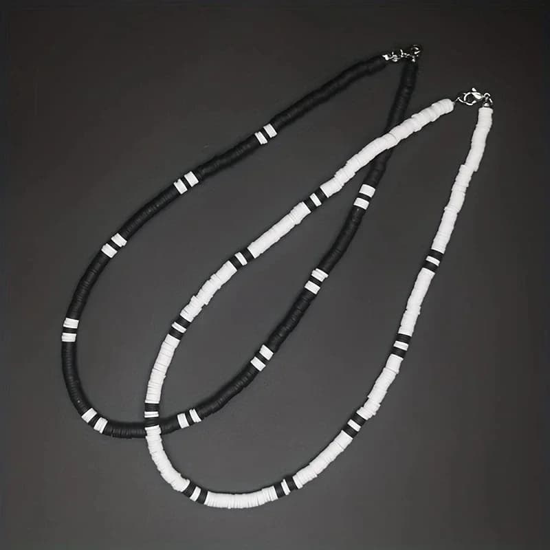 Collier Hombre bohême blanc noir doux polymère perles Collier hommes Collier Homme Homme Collier pou