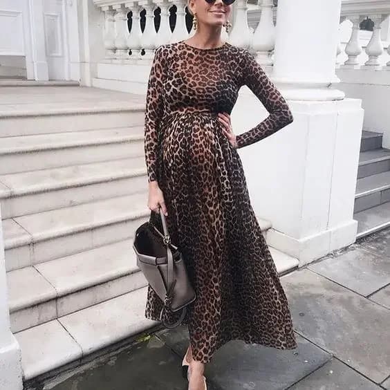 Robes de maternité Sexy à motif imprimé léopard, vêtements de grossesse à manches longues pour séanc