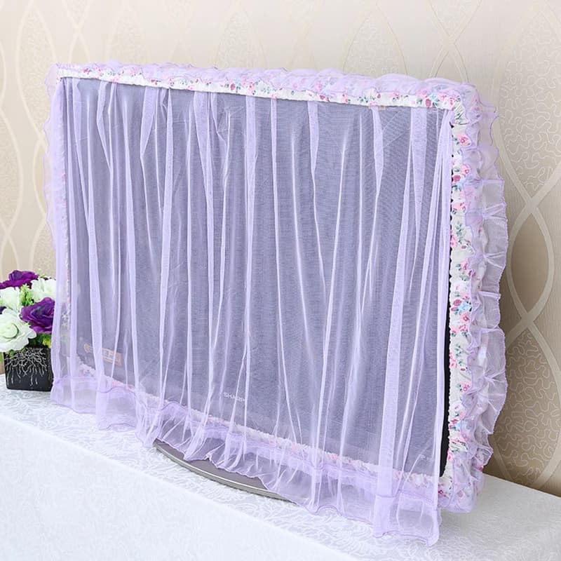 Rideau de porte en tissu dentelle, cercle TV pouvant être retourné, couvercle anti-poussière, écran 
