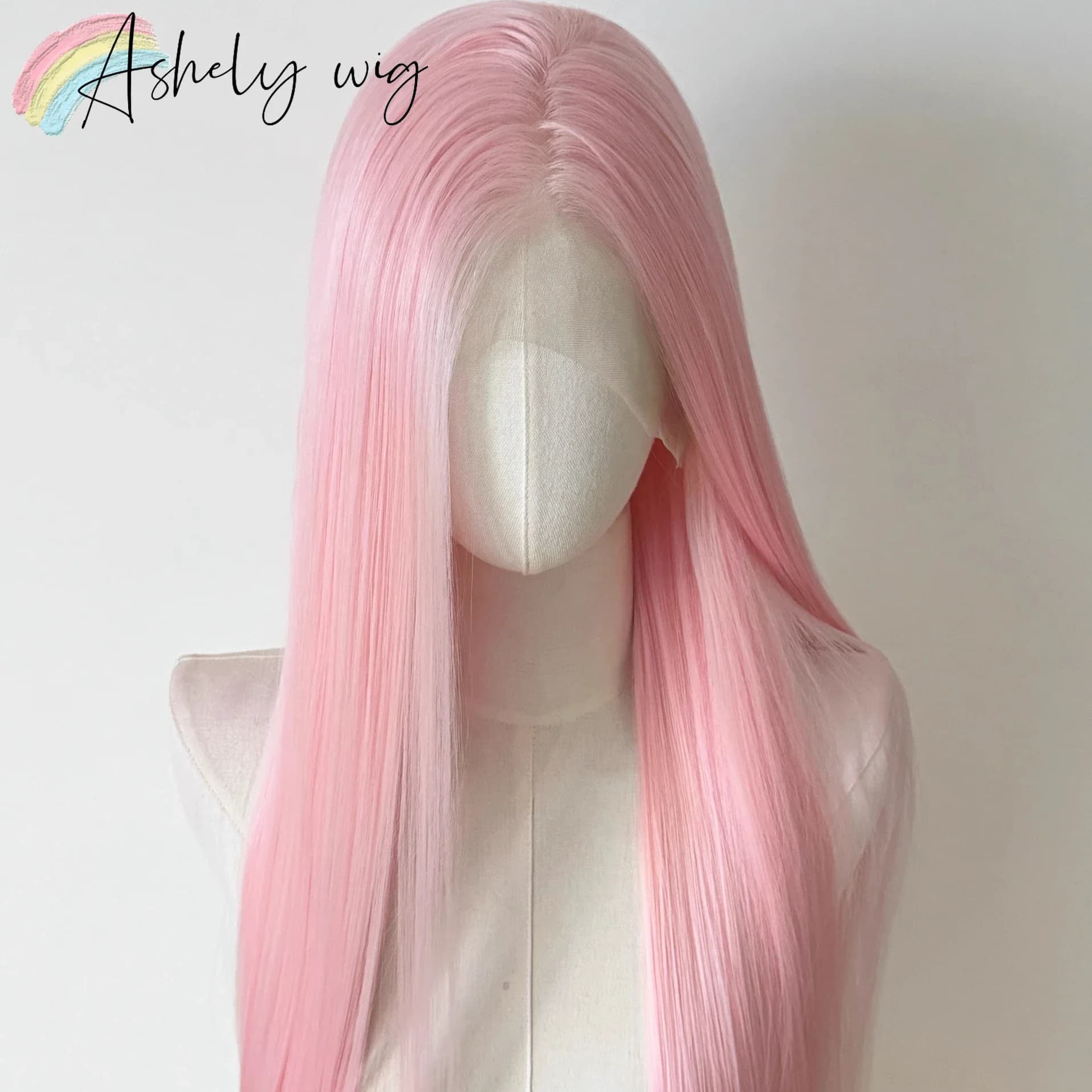 Perruque Lace Front Wig synthétique rose clair 13x4, perruque de 26 pouces longue et lisse, perruque