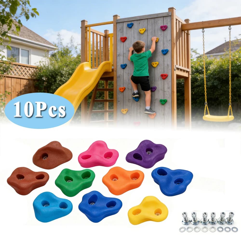 Lot de 10 poignées d'escalade pour mur en bois, prises murales pour enfants, pierres d'escalade, poi