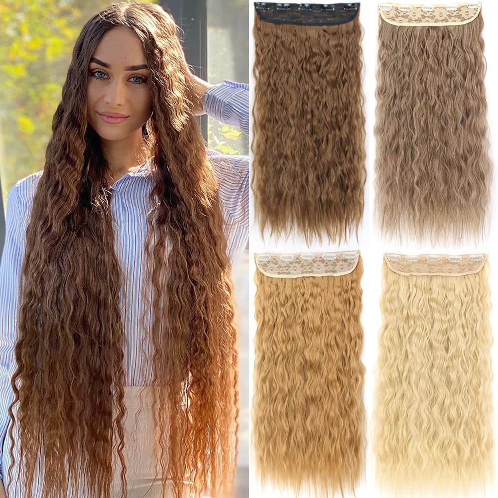 Extensions capillaires synthétiques à 5 clips, postiche longue bouclée, postiche naturelle marron no