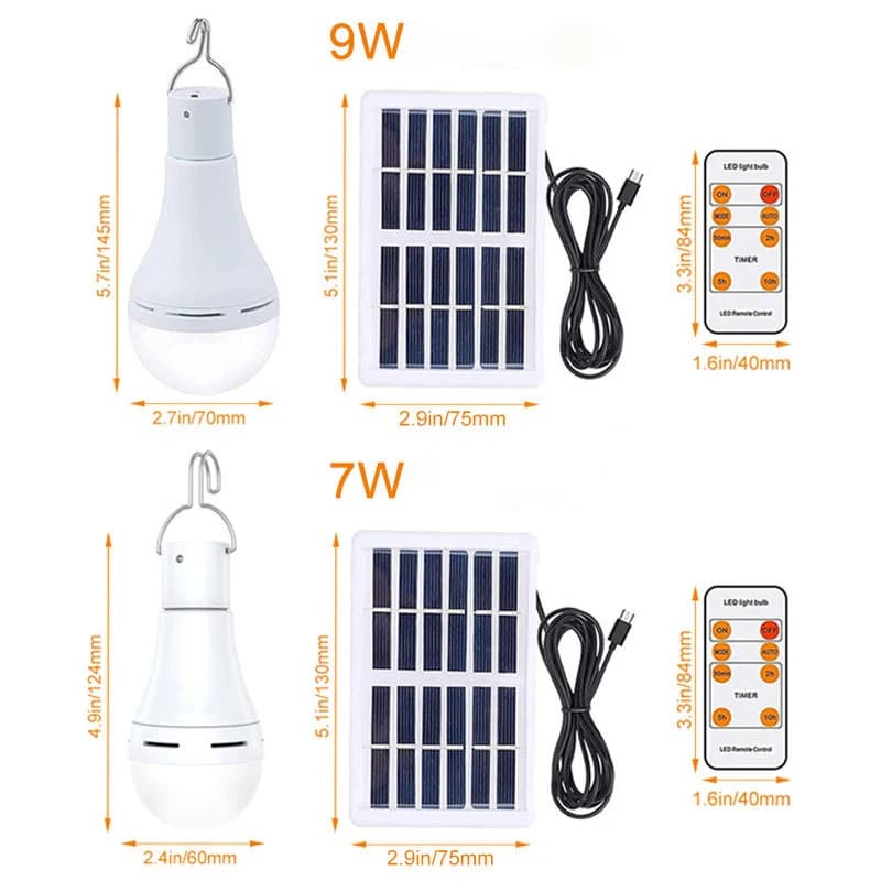 9/7W ampoule à énergie solaire lampe étanche lumière solaire pour télécommande extérieure USB lumièr