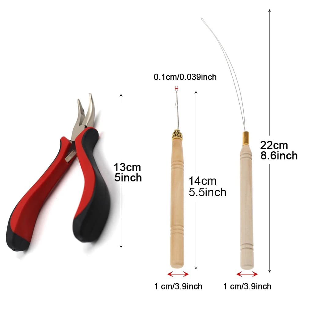 Kit d'outils pour Extensions de cheveux, perles, Micro aiguille de traction, enfile-boucle et 500 Mi