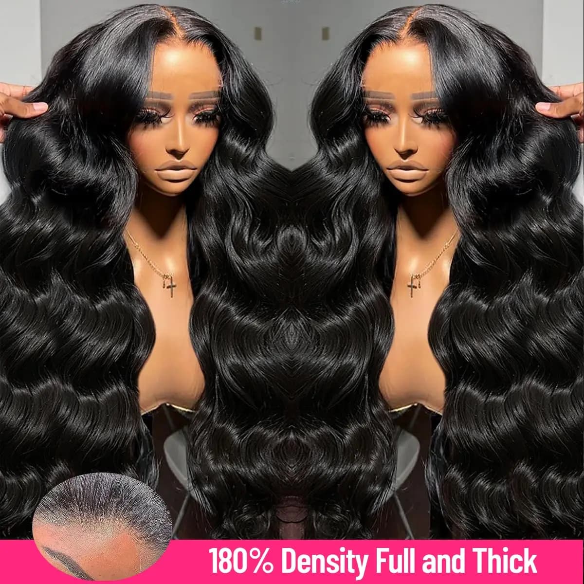 Perruque Lace Front Wig Body Wave naturelle sans colle, cheveux humains, pre-plucked MeltSkins, 6x4,