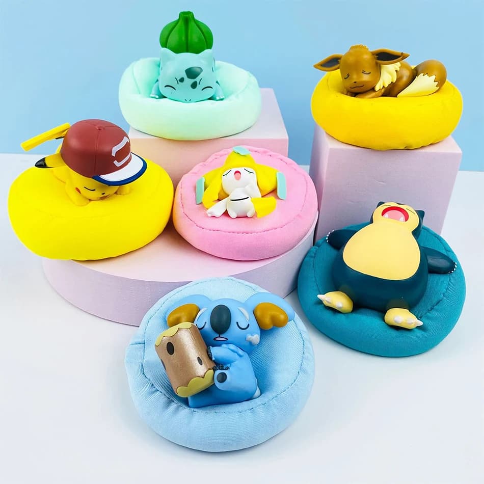 Figurines de collection Anime Pokémon en boîte mystère, 1 à 12 pièces, série Pikachu endormi, jouets