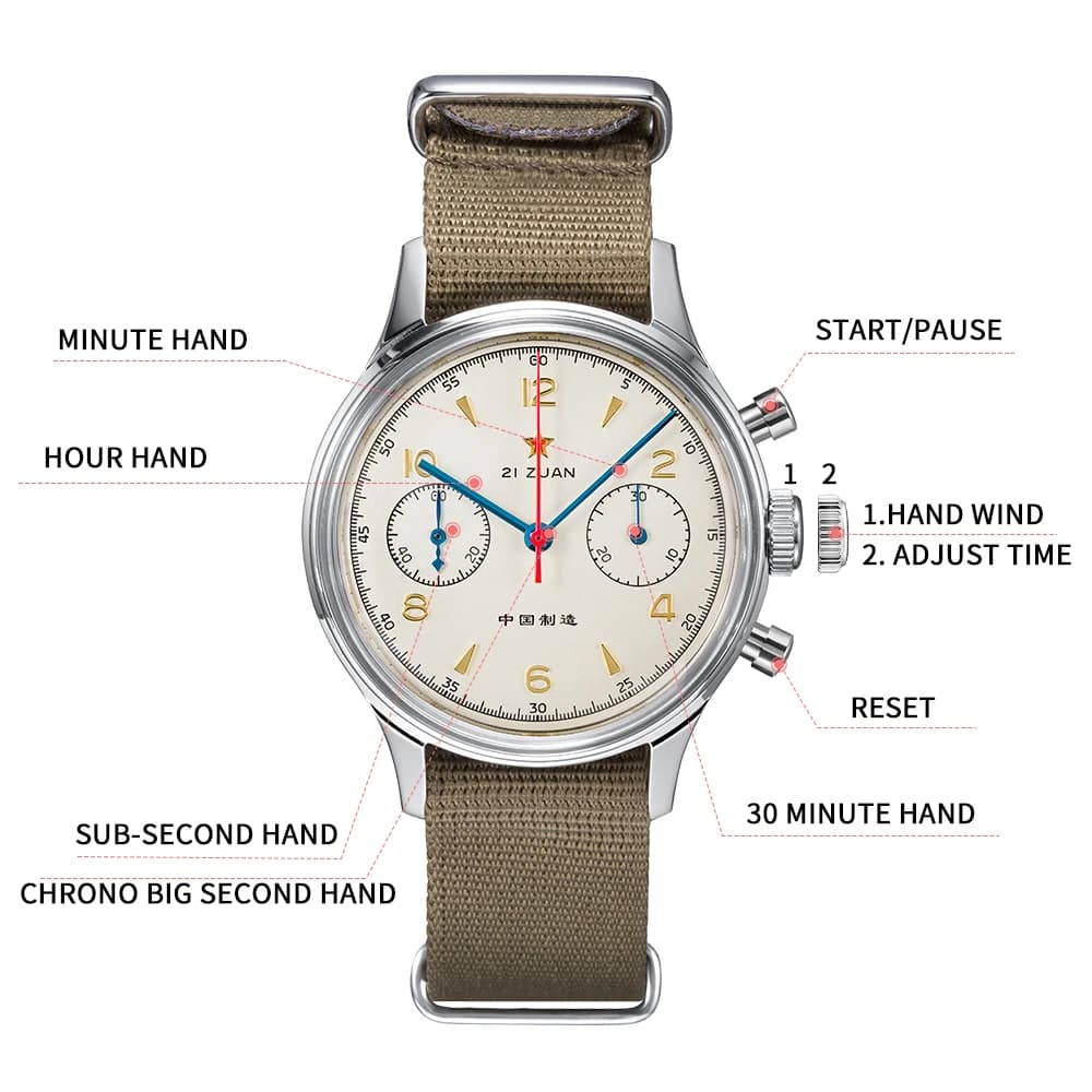 RED STAR 38mm hommes 1963 chronographe montre mécanique pilote avec mouvement mouette ST1901 Air For