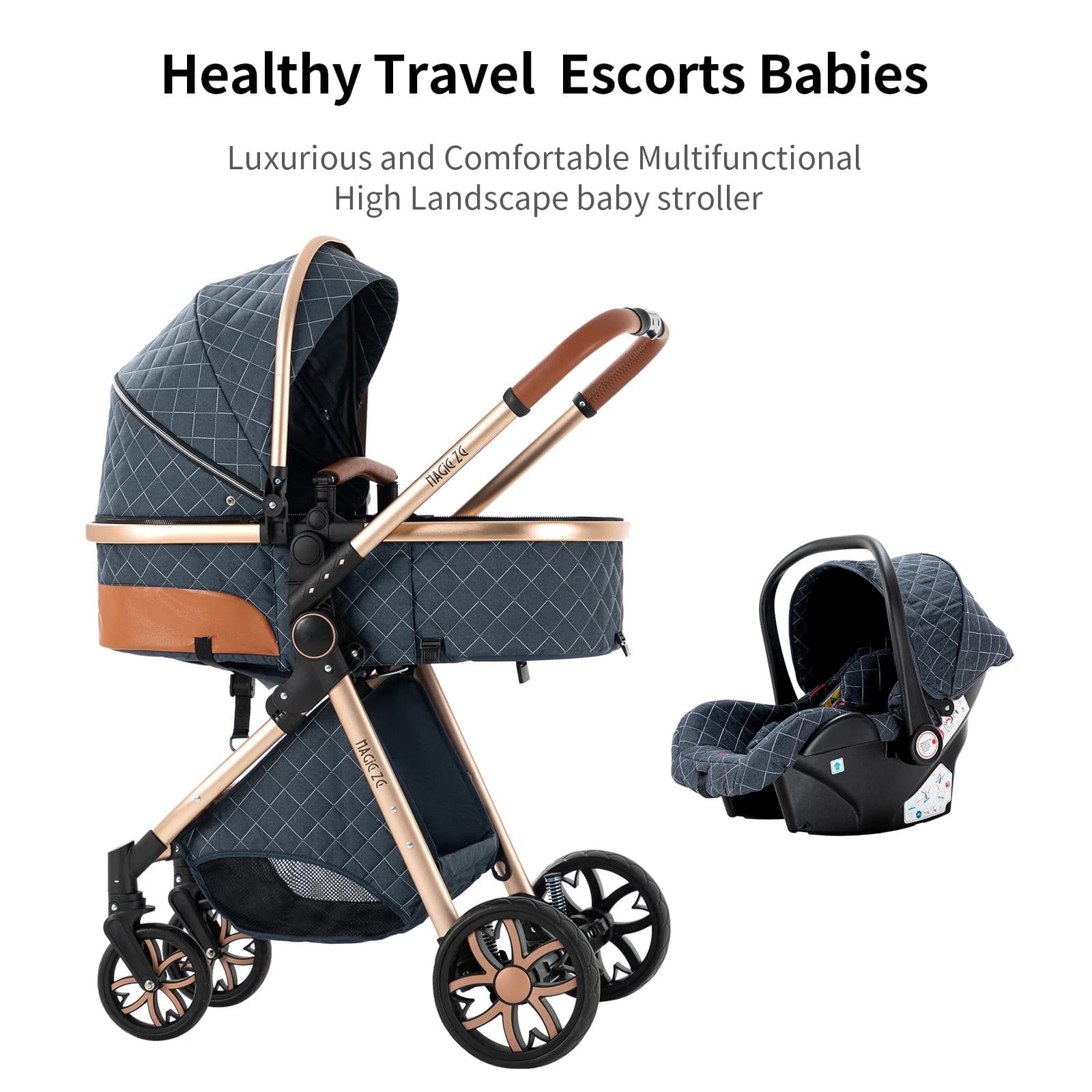 Compact pliable 3 en 1 bébé poussette landau léger poussette nouveau-né poussette système de voyage 