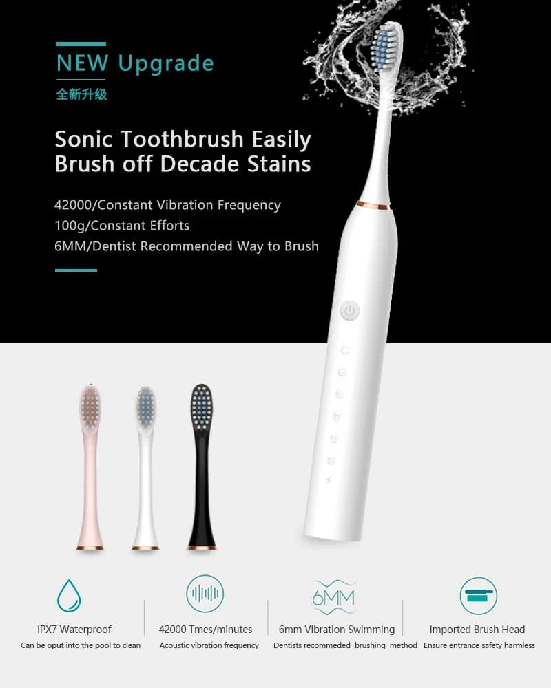 Brosse à dents électrique sonique pour adulte, synchronisation intelligente, nettoyage des dents, bl
