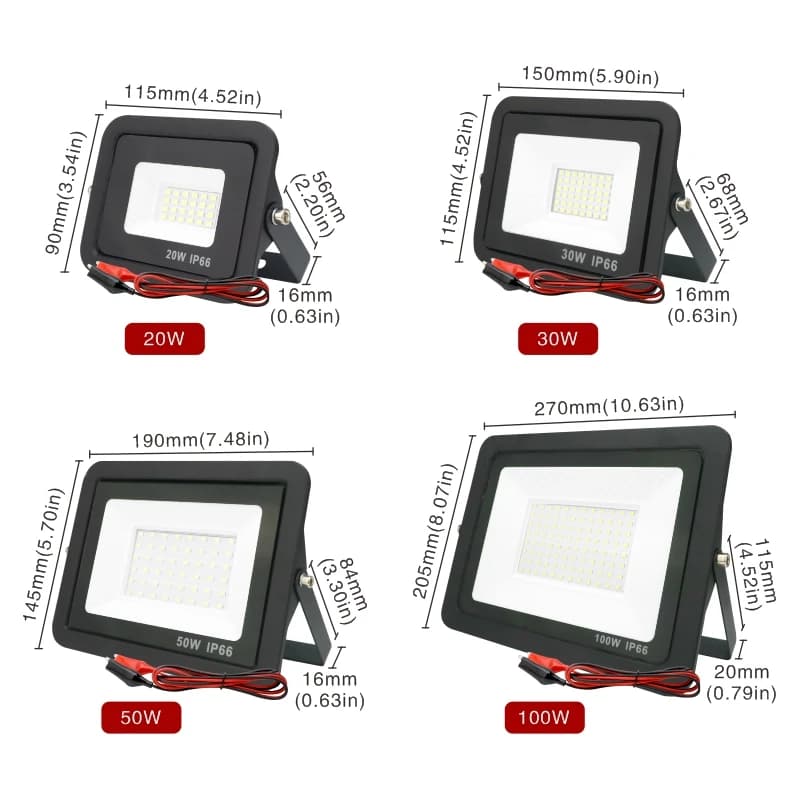 DC12V Led projecteur 20W 30W 50W 100W projecteur extérieur IP66 réflecteur de lumière étanche Portab