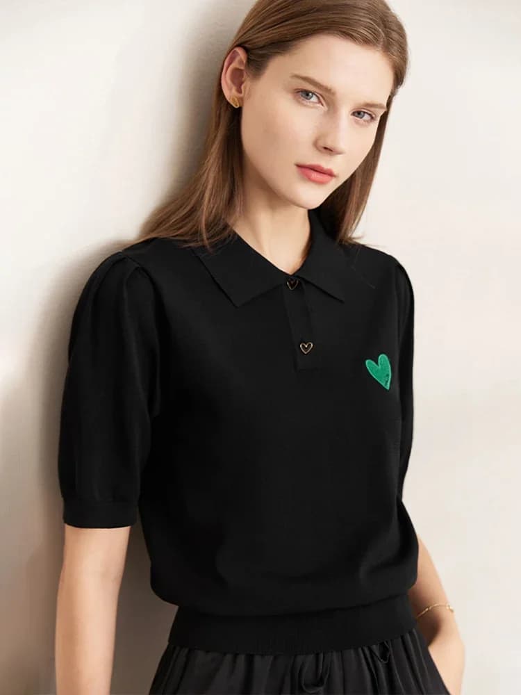 AMII minimalisme tricoté hauts pour femmes 2023 automne t-shirt nouveau col POLO tricots doux coeur 