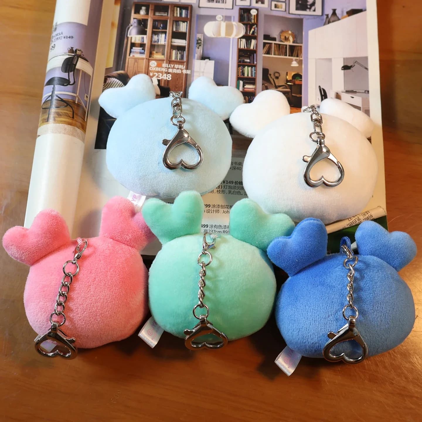 Porte-clés poupée en peluche Style Kpop, 9 pièces, mignon, tête de dessin animé, breloque de sac, ac