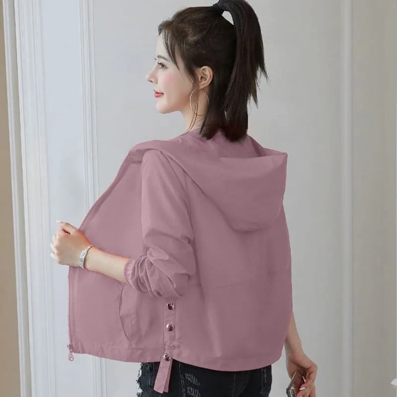 Manteau d'Été à Capuche pour Femme, Veste Courte, Anti-UV, Respirant, Mince, Protection Solaire, à M