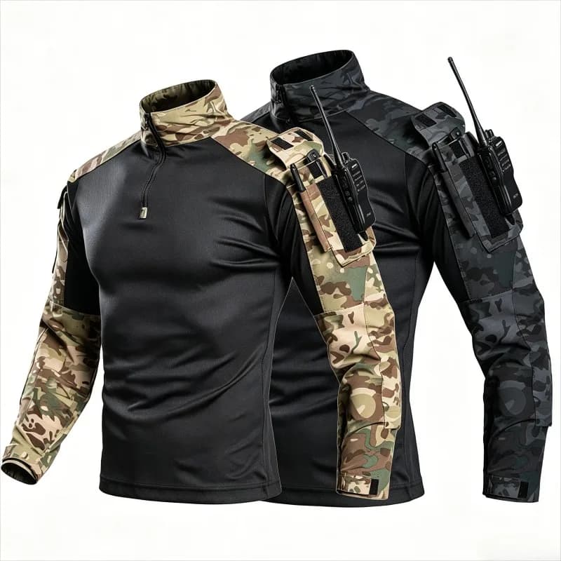 Chemise tactique légère pour homme, col 1/4 zip, manches longues, séchage rapide, respirante, pour l