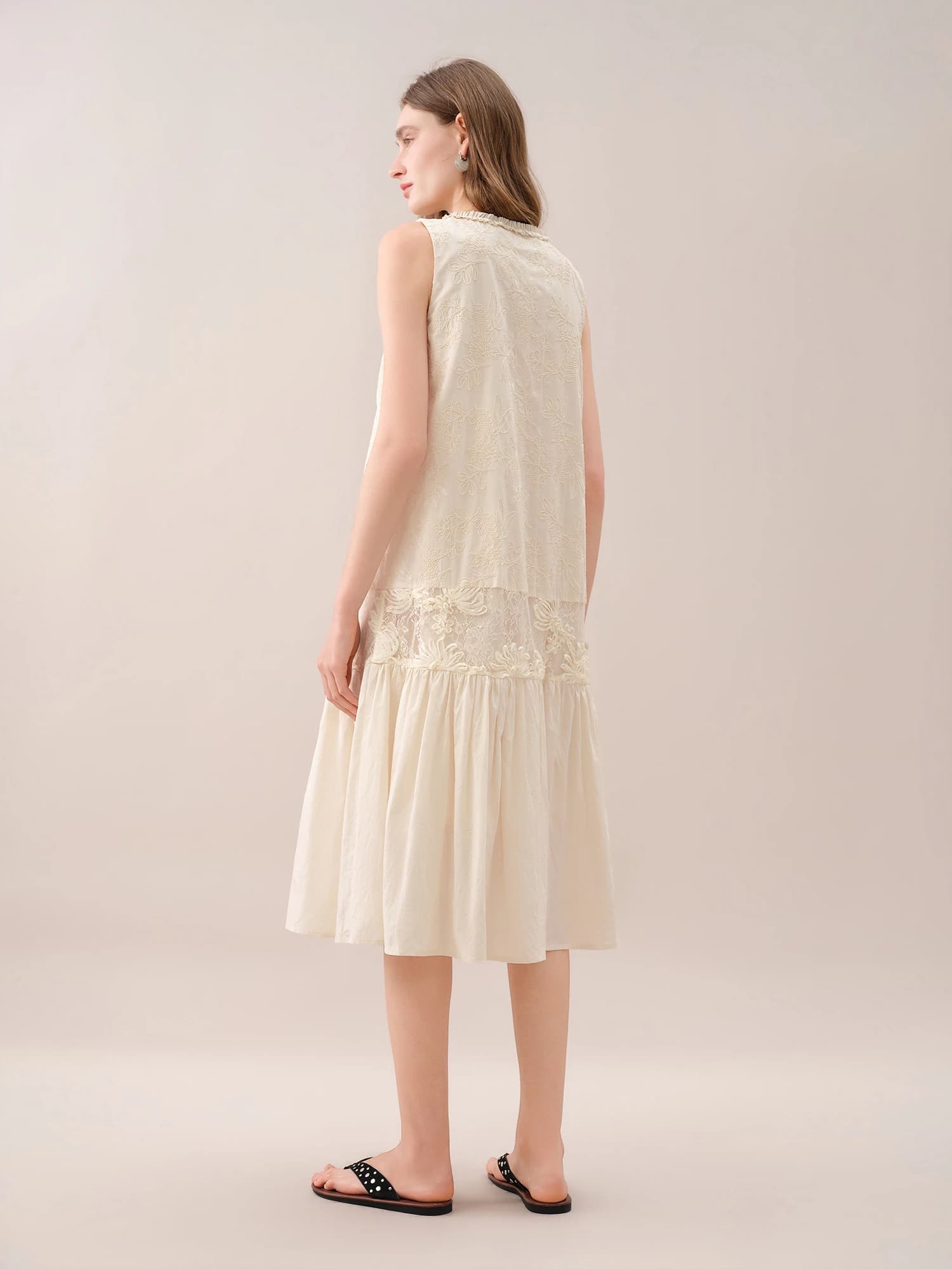 FSLE【Série Premium】Robes midi élégantes sans manches brodées en patchwork pour femmes, nouveau style