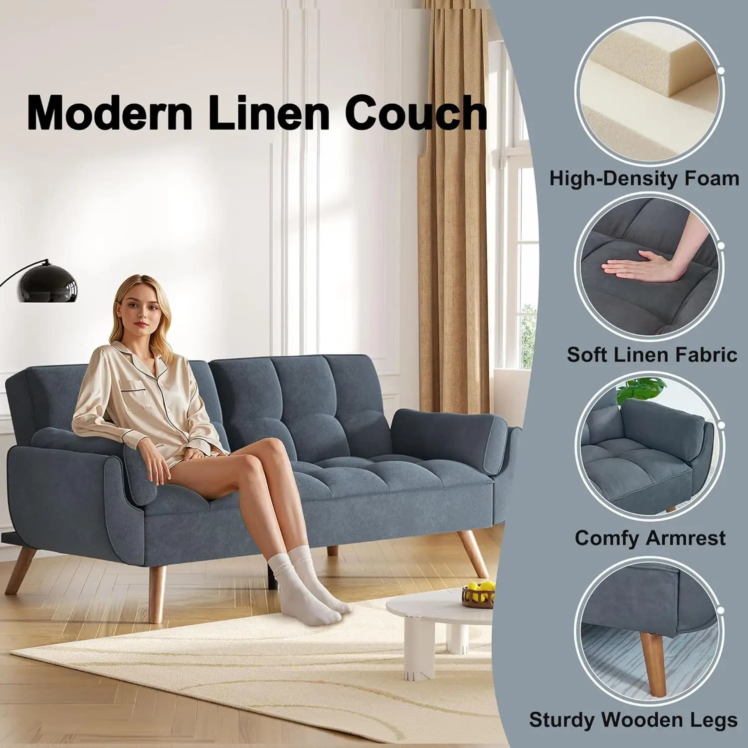 Canapé futon pour petits espaces et appartements, canapé-lit convertible moderne et confortable 2-en