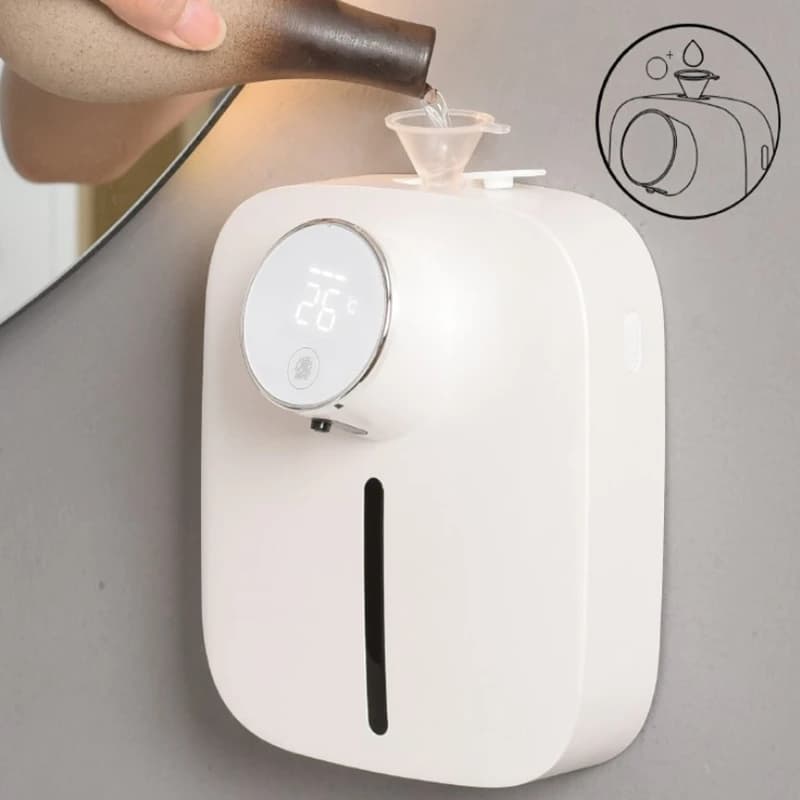 Distributeur de savon mural automatique, écran d'affichage de la température rechargeable par USB, d