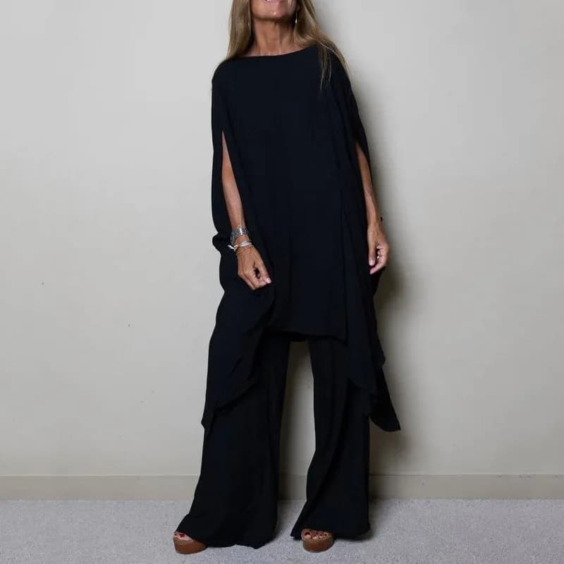 Haut à manches chauve-souris à col rond et pantalon long pour femmes, tenues décontractées, vintage,