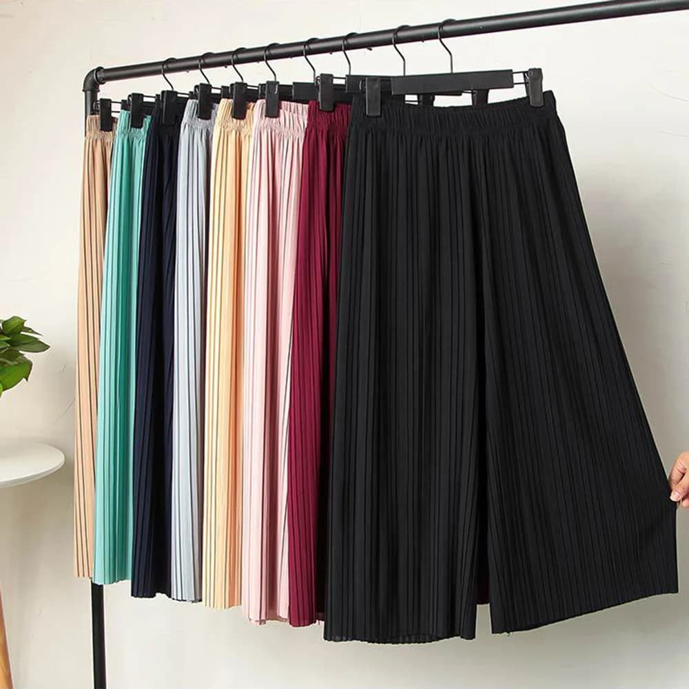 Viser à jambes larges pour femmes, tissu froissé uni, fjBaggy, taille élastique, vêtements pour femm