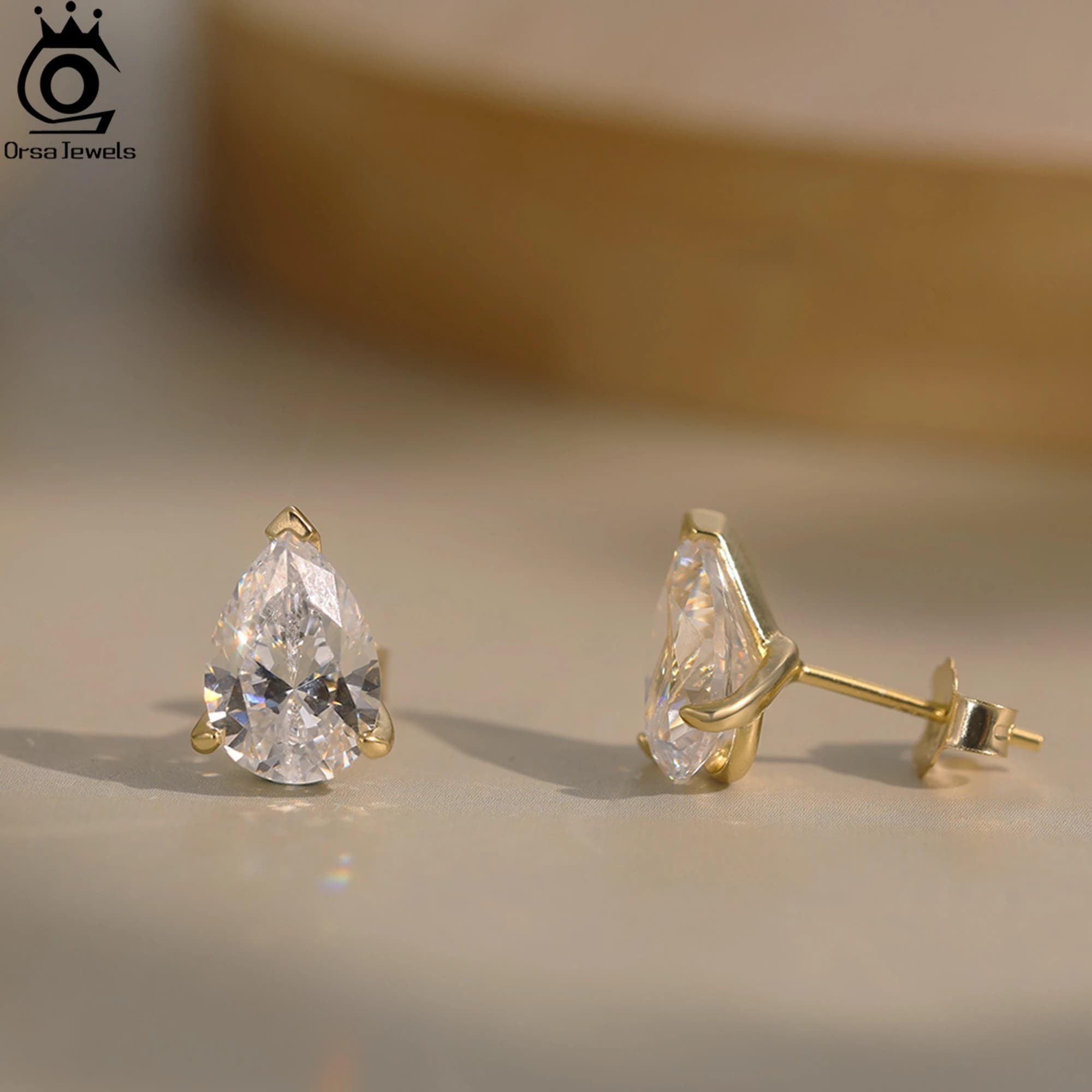 ORSA JEWELS Boucles d'oreilles en argent sterling 925 avec pierre de zircone coupée en forme de gout