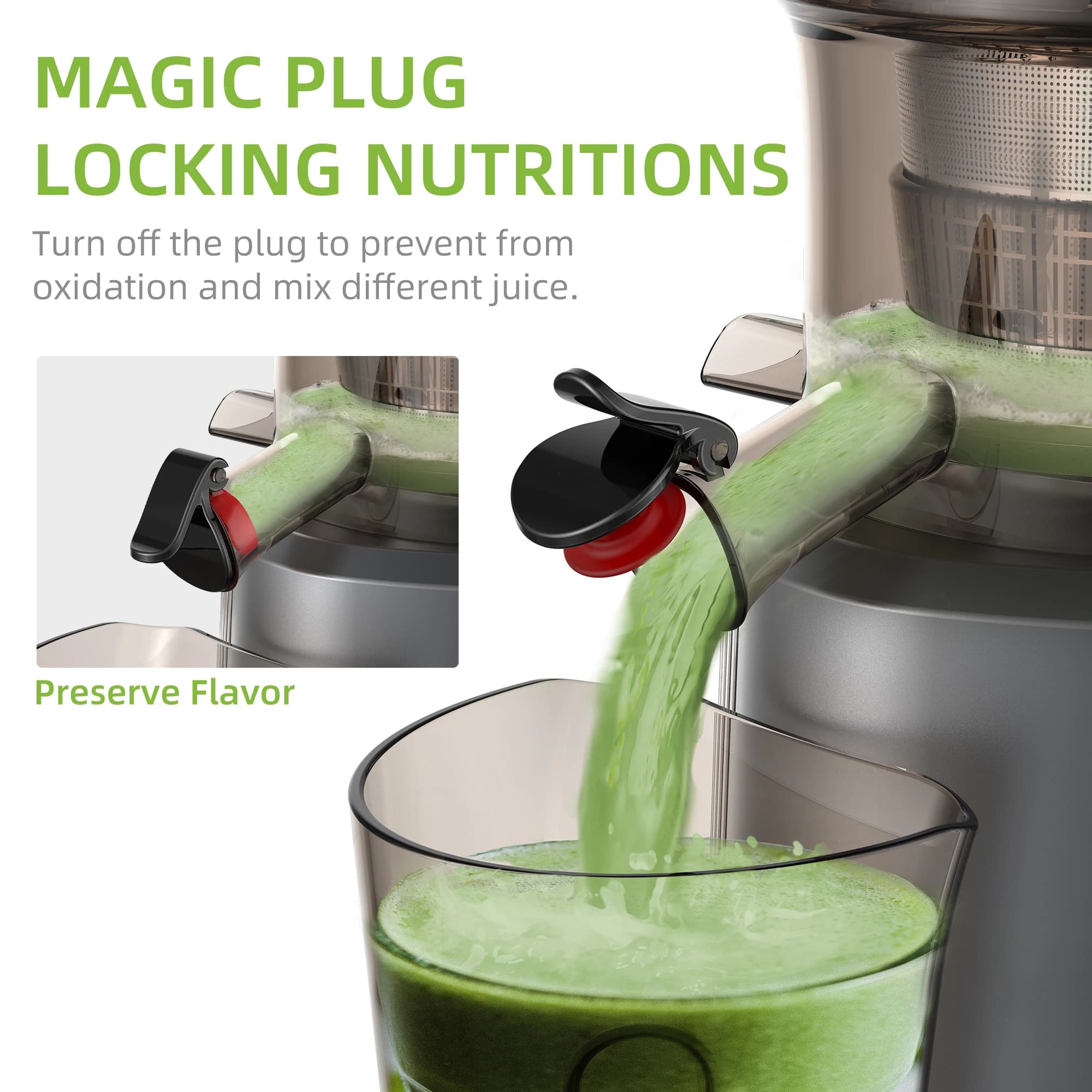 BioloMix Presse-agrumes à pression froide avec goulotte d'alimentation de 75 mm, extracteur de jus à