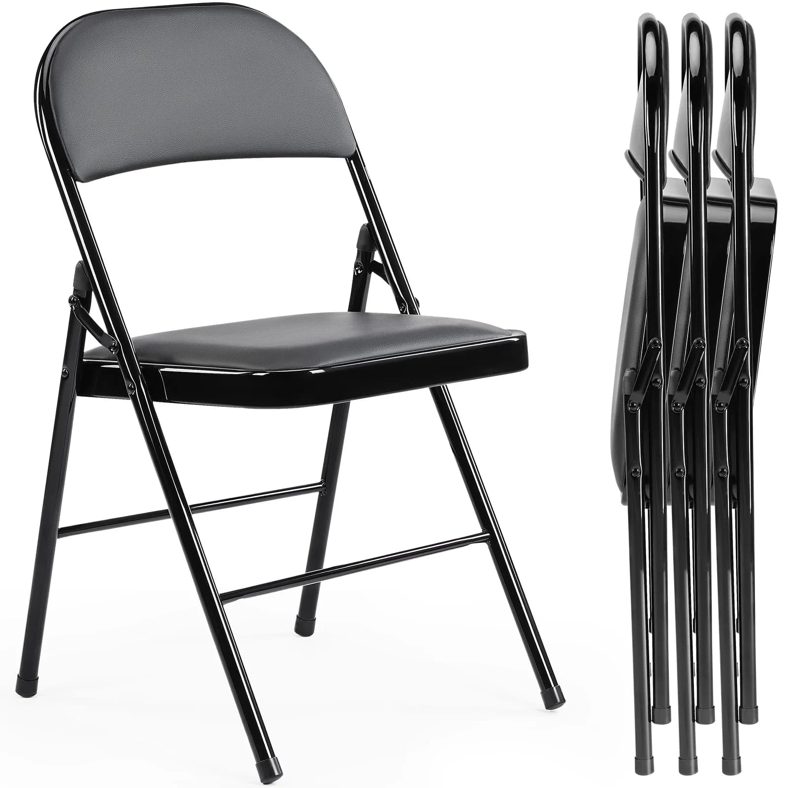Lot de 4 chaises pliantes rembourrées en cuir, en métal robuste, faciles à utiliser et à ranger, pou