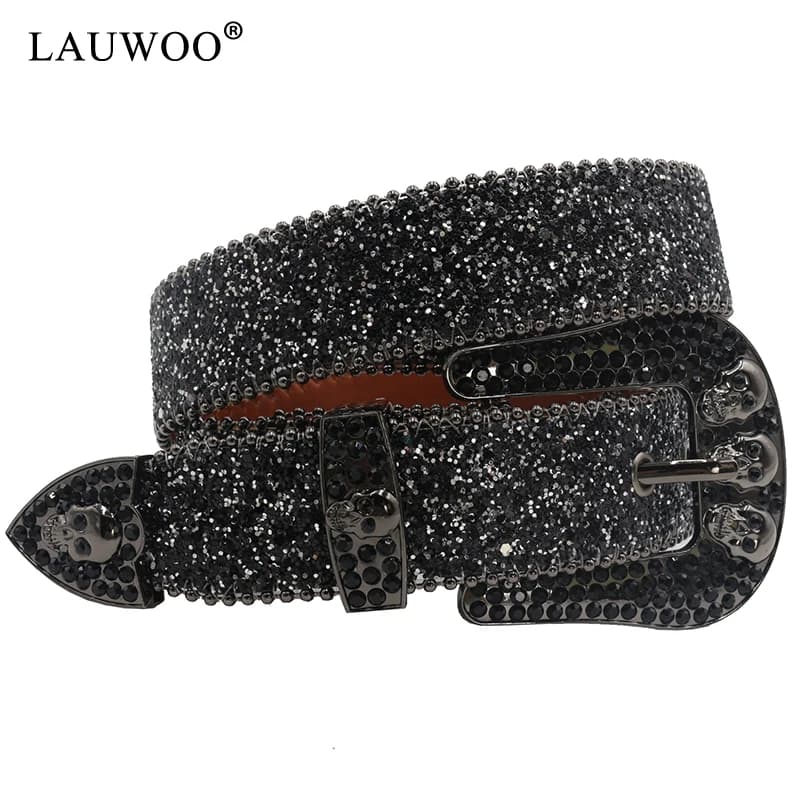 Ceintures en strass crâne pour femmes et hommes, bracelet en cuir Y2K clouté en cristal, Cowgirl occ