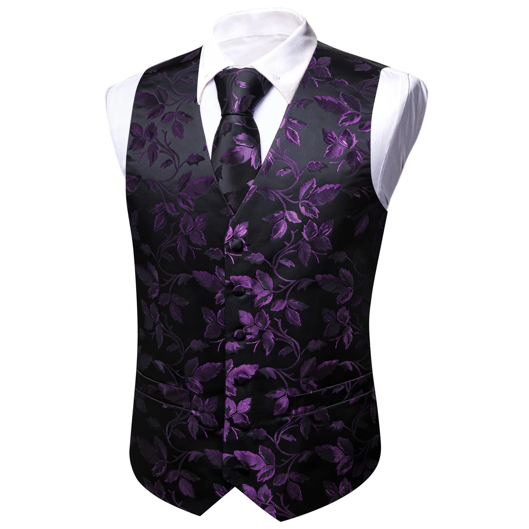 Lilas violet Violet lavande soie hommes gilet cravate Hanky boutons de manchette ensemble tissé gile