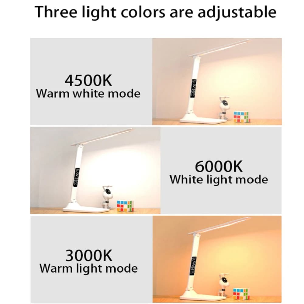 Lampe de Table pliante USB lecture tactile réglable Protection des yeux avec réveil thermomètre LED 