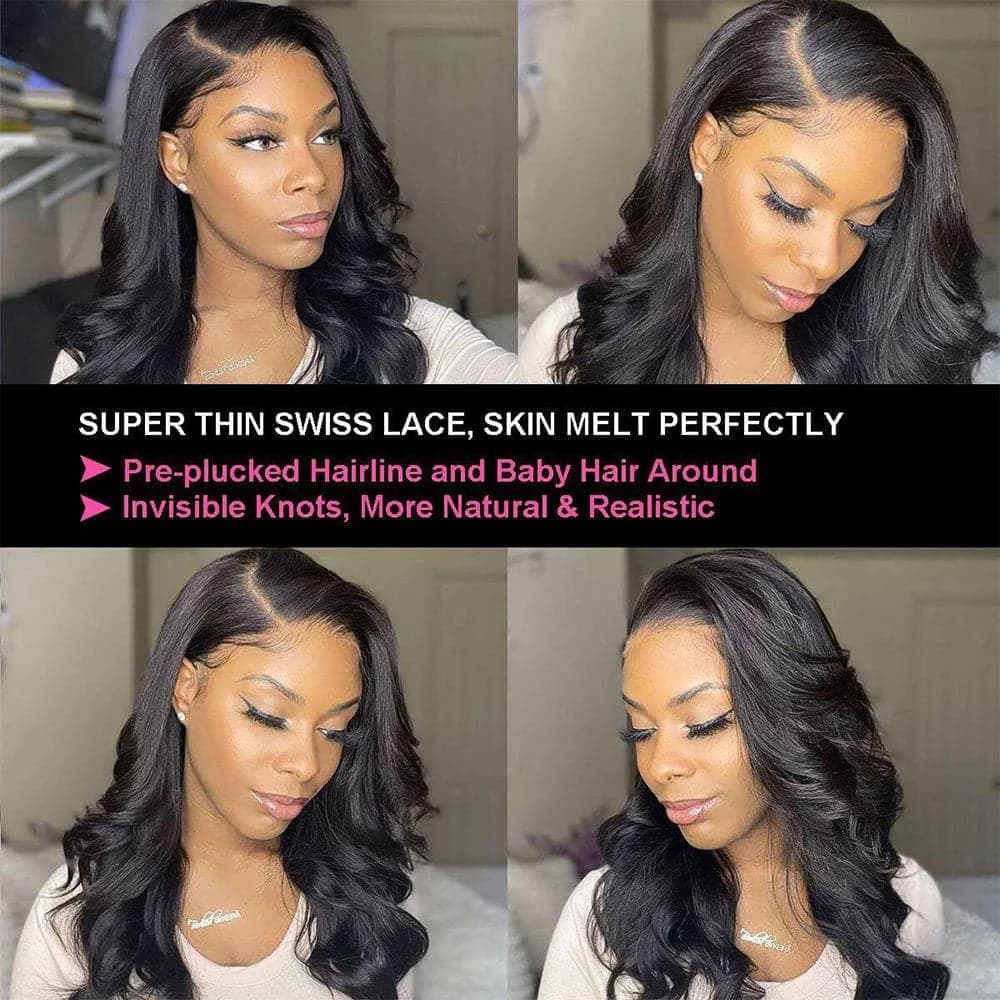 Perruque Lace Front Wig naturelle malaisienne, cheveux naturels, noir naturel, pre-plucked, densité 