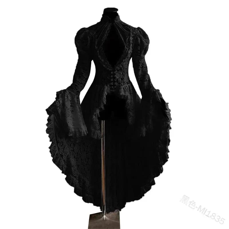 Femmes S-5XL Cosplay robe Style gothique robe asymétrique Halloween rétro Vintage solide dentelle mé