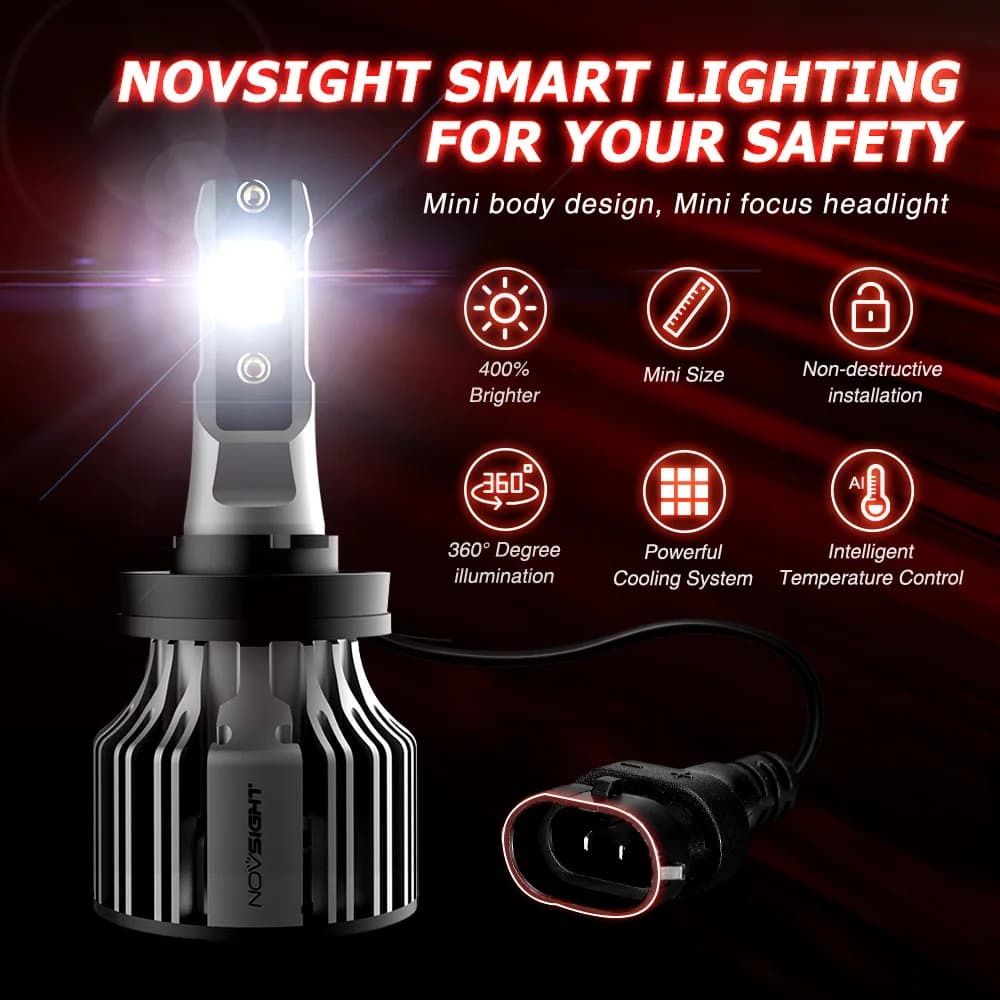 NOVSIGHT Led phare de voiture H1 H3 H4 H7 H11 H8 H9 H13 9005 HB3 9006 HB4 9007 9003 72W 10000LM 6000