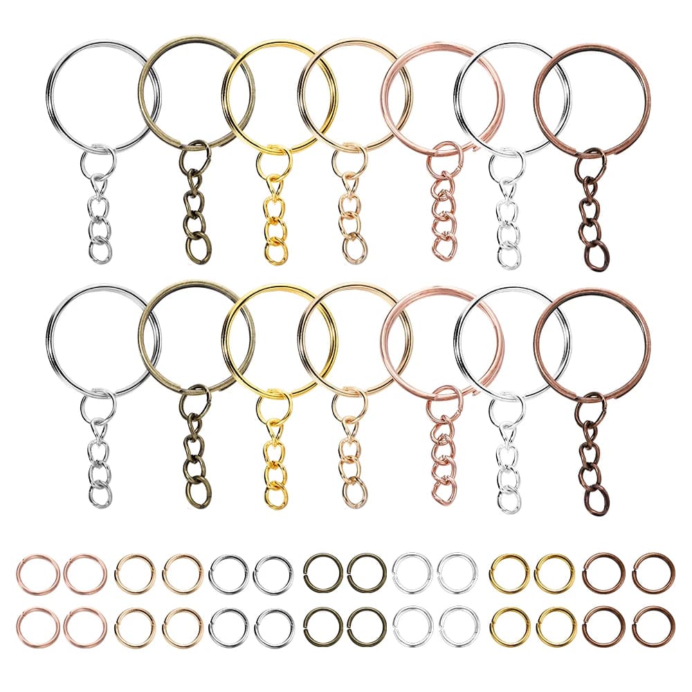 100 pièces 25mm porte-clés avec 100 pièces 8mm anneaux de saut connecteurs pour bricolage porte-clés