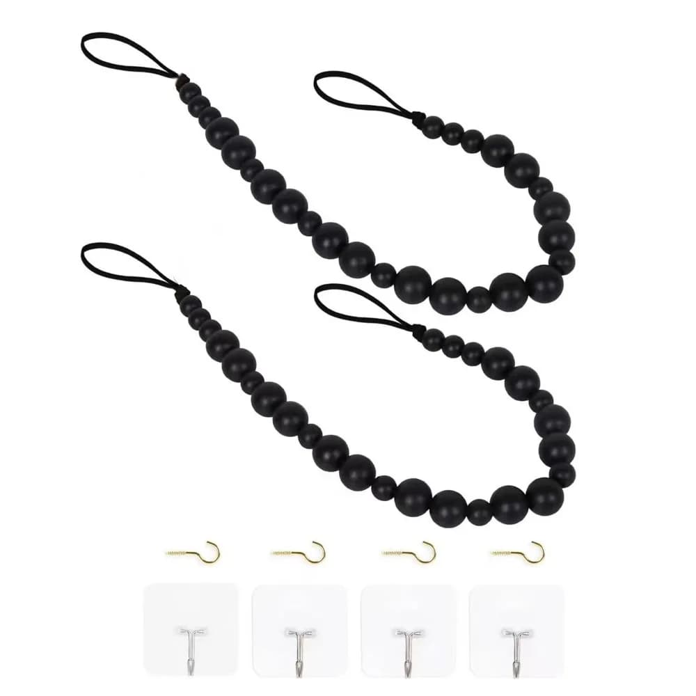 Attache de rideau en perles de bois de Style ferme, 2 pièces, minimaliste, facile à installer, corde