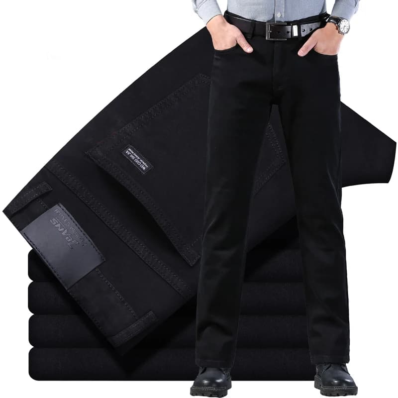 Hommes classique avancé marque de mode pur noir jean homme doux respirer Stretch mince droit Denim p