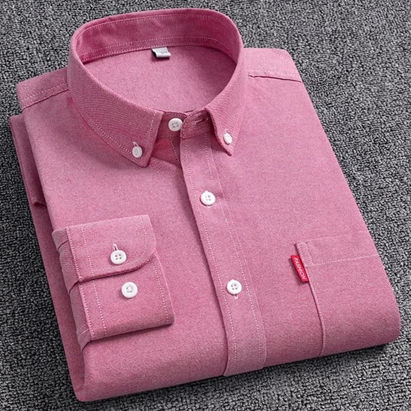 Chemises Oxford à manches longues pour hommes, 5XL, 100% coton, couleur unie, col rabattu, coupe rég