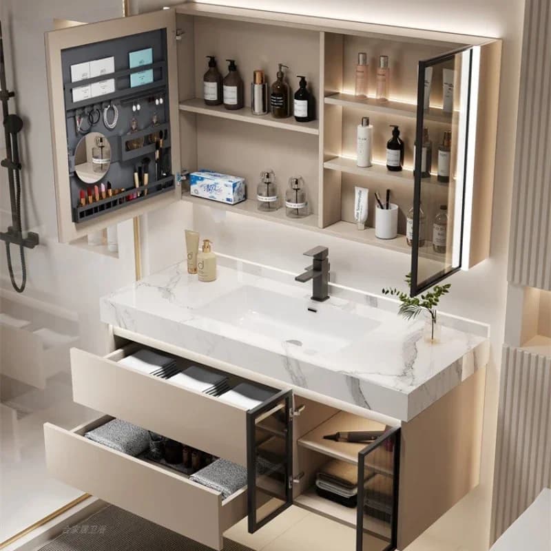 Rock panneau céramique intégré salle de bain armoire combinaison lavabo armoire main lavabo Gabinete