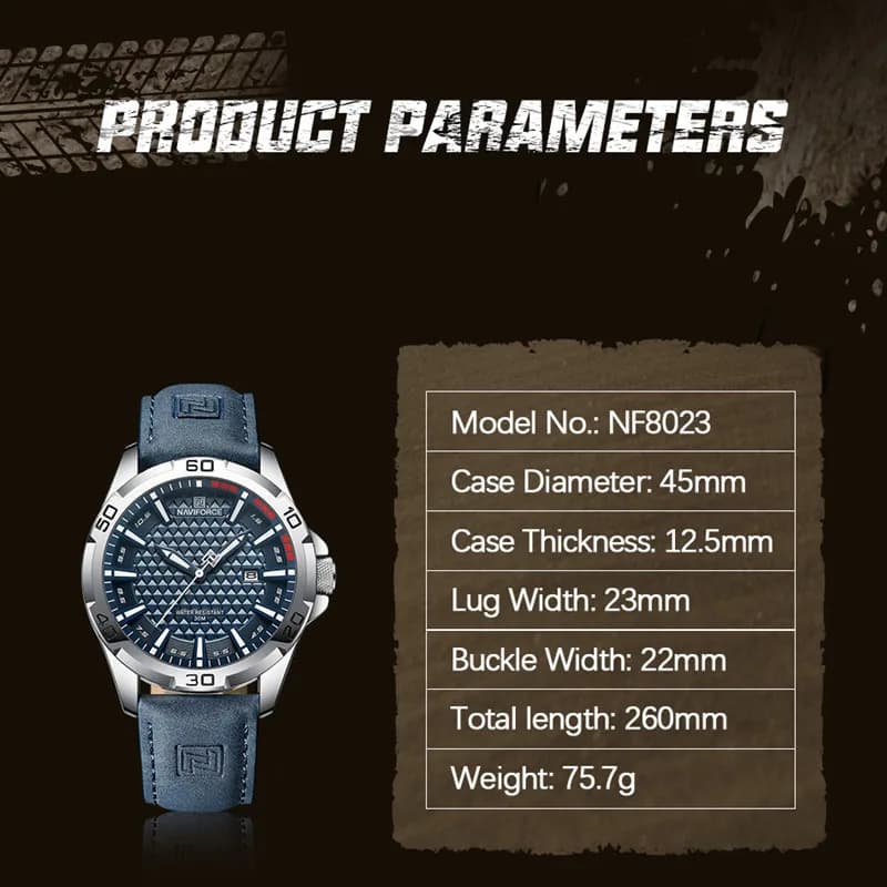 NAVIFORCE marque hommes mode montres à Quartz mâle bracelet en cuir Sport étanche montres calendrier
