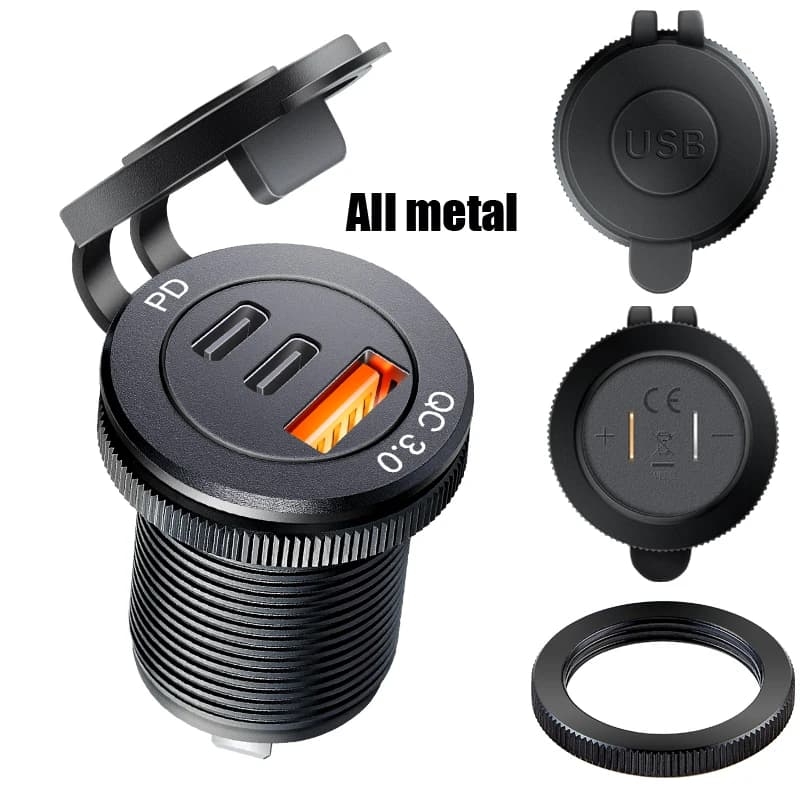 Prise USB pour voiture, charge rapide PD 3.0, chargeur de voiture 60W, prise de courant pour moto, b