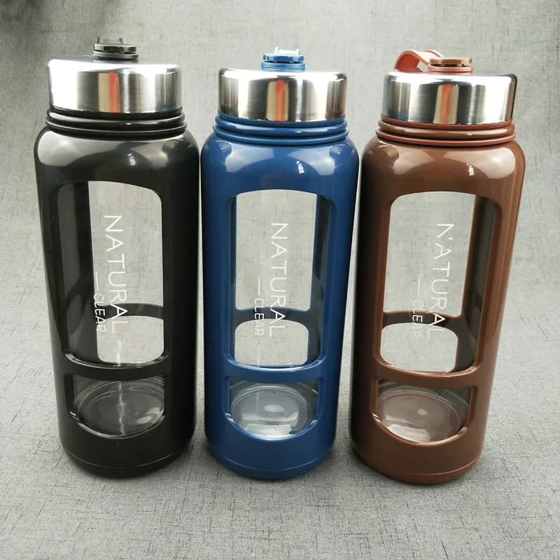 Bouteille d'eau en verre de grande capacité de 1 litre, Anti-brûlure adaptée à la salle de sport d'é
