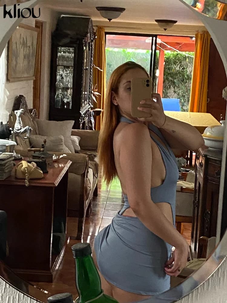 Kliou-Ensemble Deux Pièces Sexy pour Femme, Haut à Col Licou et Jupe Dos aux, Tenue de ixAjourée, Fr
