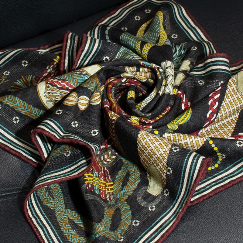 Bandana carré tendance pour femme 65*65cm en soie et laine, imprimé floral vintage, double face, éch